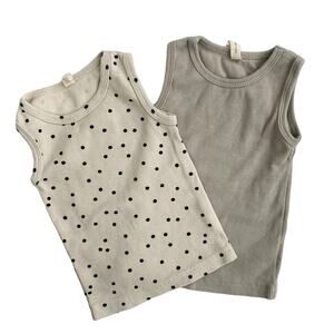 Quincy Mae Bundle Ribbed Knit Tanktops - Natural Polka Dot, Sage - 6-12M